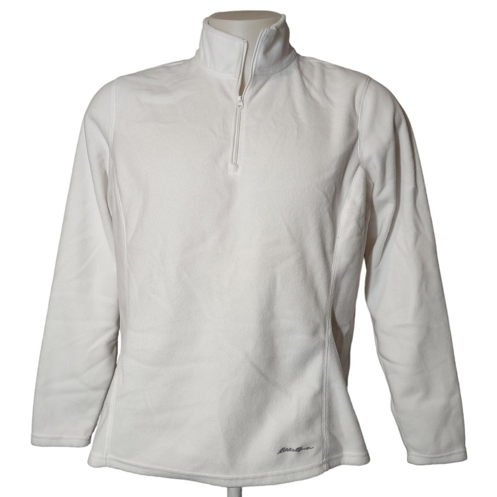 Eddie Bauer Fleece Pullover Women's Size Large White Quarter Zip Cabin Core